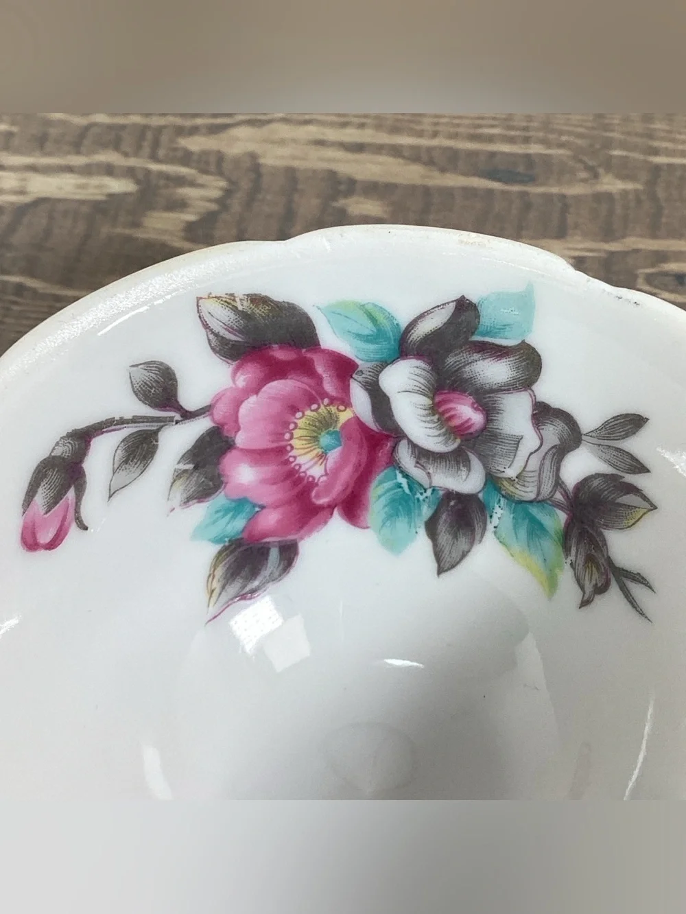 Vintage Shafford Japan Hand Painted Pink & Gray Floral Roses Teacup & Saucer Set